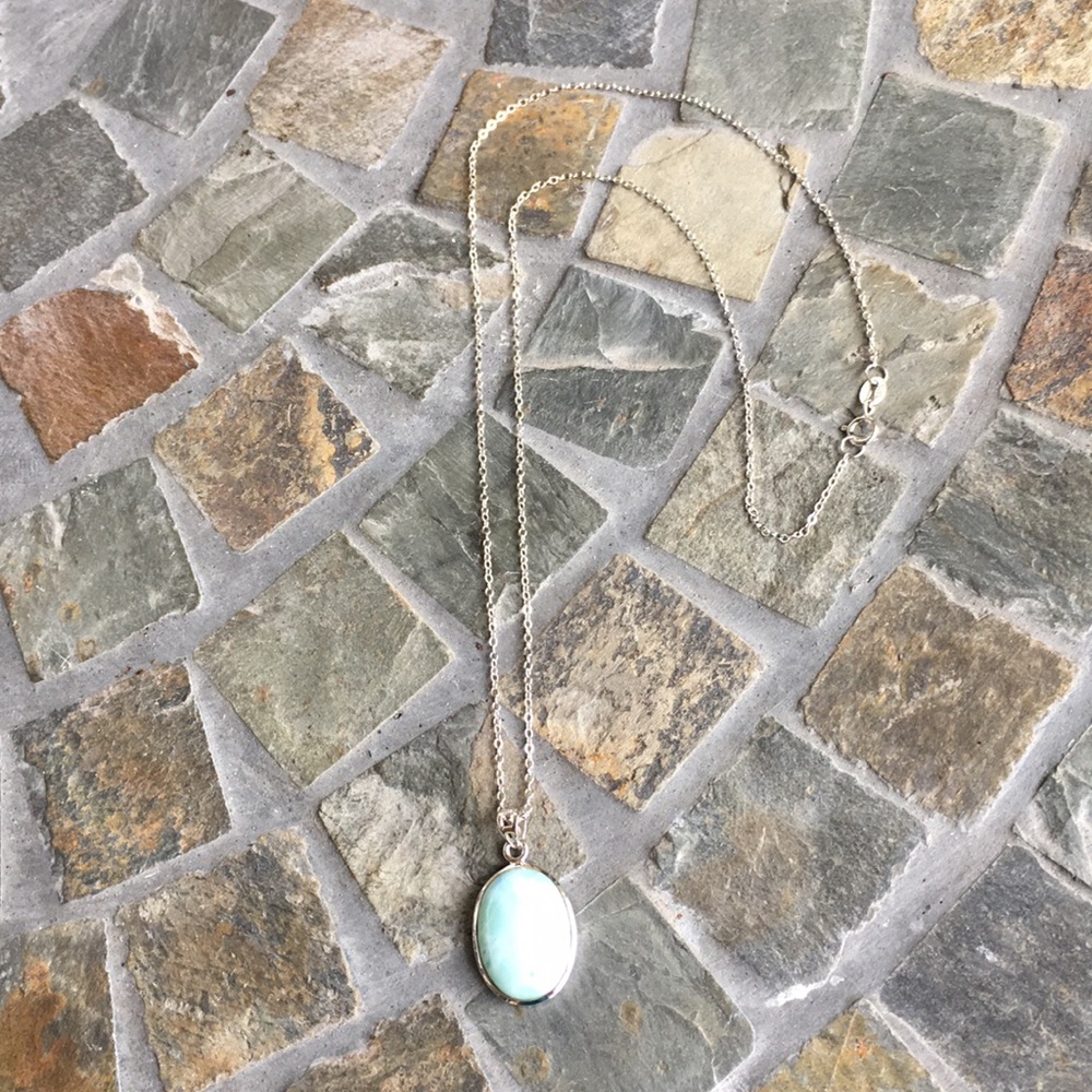Larimar Sterling Silver Chain/Pendant ER Set - Picture 10 of 14